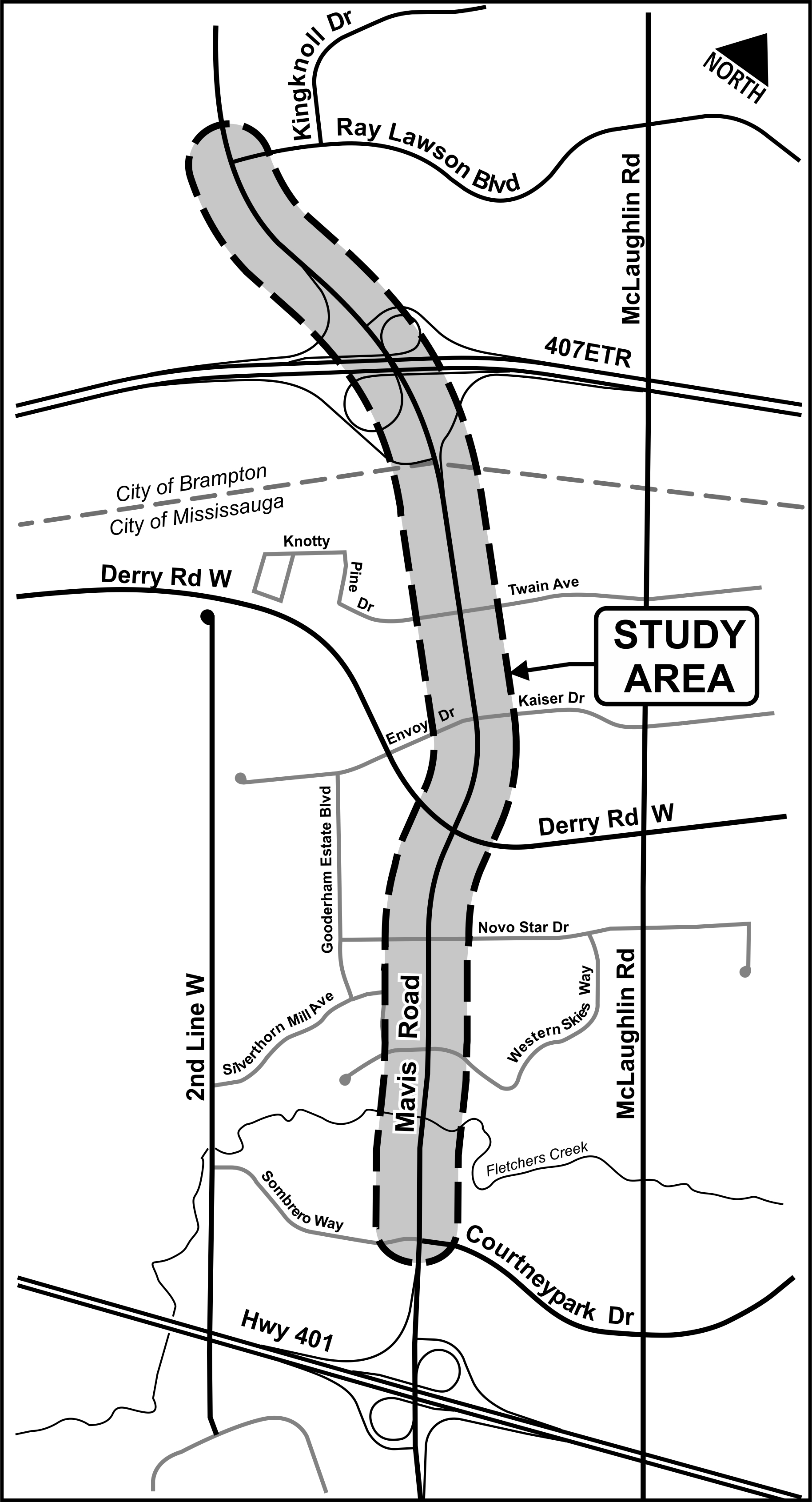 Map of the study area along Mavis Road
